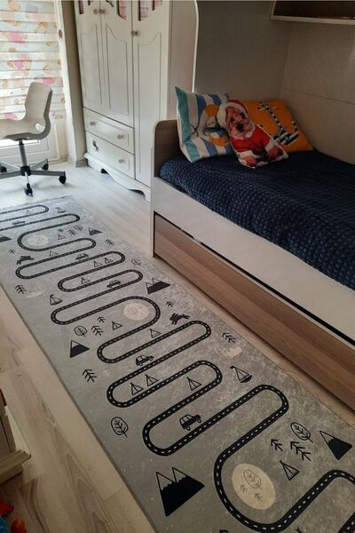 VOPTEKS Modern Dijital Baskı Yıkanabilir Kaymaz Taban Çocuk Halısı Yolluk