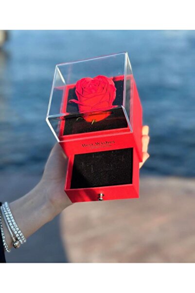 DMR Accessoire kırmızı solmayan güllü kutu çekmeceli takı kutusu