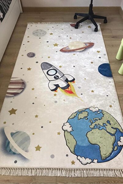 VOPTEKS Beyaz Halı Çocuk Odası Halısı Makinede Yıkanabilir Kaymaz Taban Halı