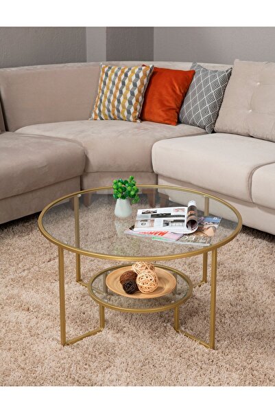 tino furniture Luciano Gold Orta Sehpa Temperli Cam (kırılmaz)