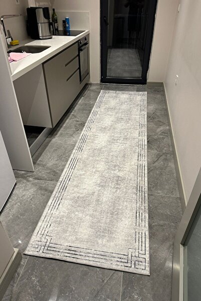 VOPTEKS Gri Halı Mutfak Halısı Leke Tutmaz Makinede Yıkanabilir Kaymaz Taban ...