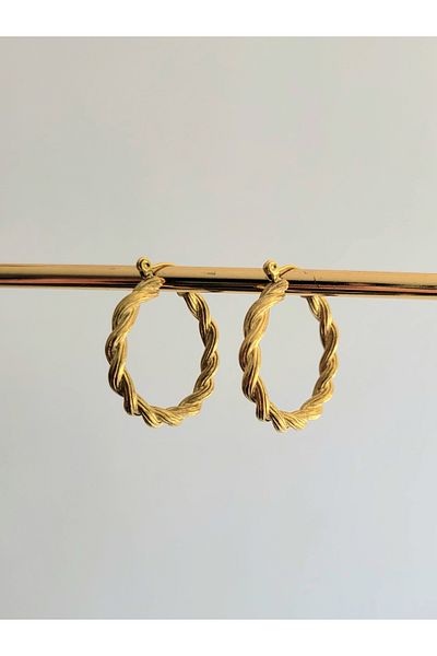 Evorya Stainless Steel Women's Hoop Earrings - Fine Twist Design