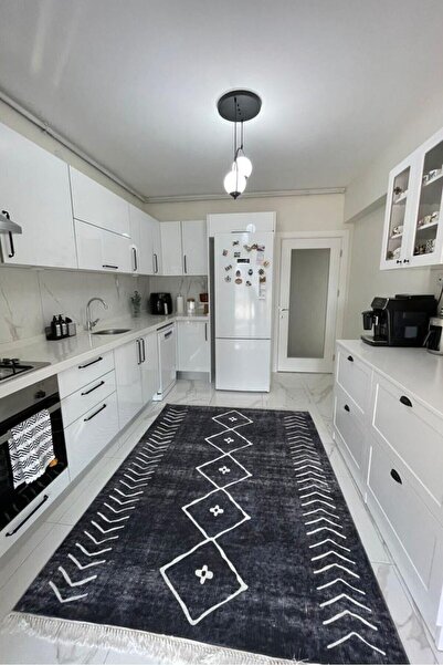 VOPTEKS Koyu Gri Halı Mutfak Halısı Leke Tutmaz Makinede Yıkanabilir Kaymaz T...