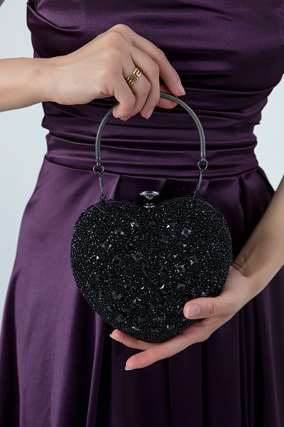 PULLIMM Geantă de rochie de seară cu curea cu lanț de inimă cu detalii de piatră - CNT002