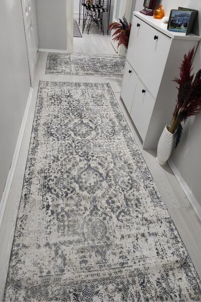 VOPTEKS Gri Yolluk Koridor Halısı Makinede Yıkanabilir Kaymaz Taban Yolluk Ho...