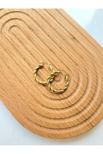 Evorya Stainless Steel Women's Hoop Earrings - Fine Twist Design