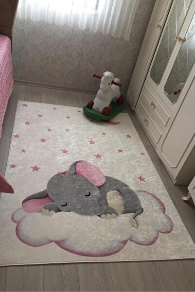 VOPTEKS Pembe Halı Çocuk Odası Halısı Leke Tutmaz Makinede Yıkanabilir Kaymaz...