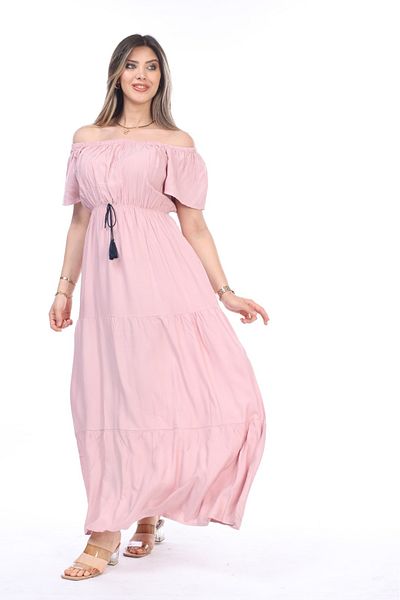 mervemoda Γυναικείο καλοκαιρινό μακρυμάνικο μονόχρωμο υφαντό φόρεμα