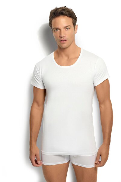 MYS GRUP TEKSTİL Ji̇ber 3-Pack Men's White Cotton Crew Neck Undershirt / 103