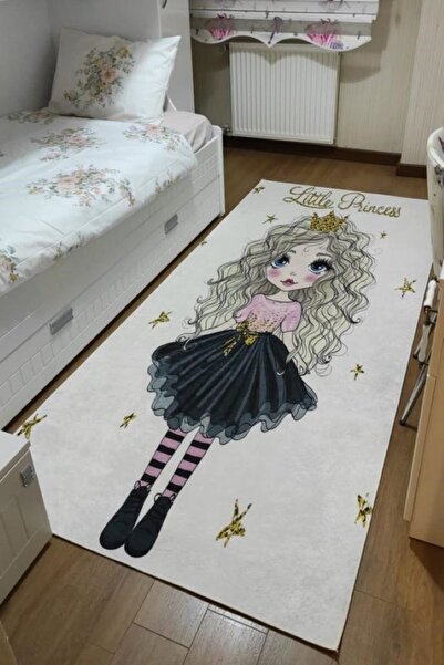 VOPTEKS Beyaz Halı Çocuk Odası Halısı Makinede Yıkanabilir Kaymaz Taban Halı