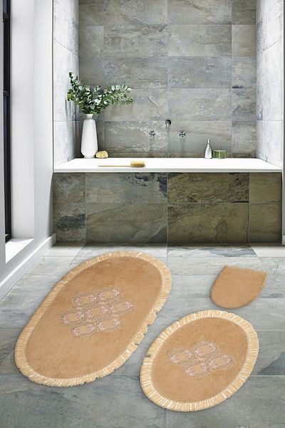 Dekoreko Welsoft Lacy 3-Piece Toilet Set Bathroom Mat Set Sammi Mink