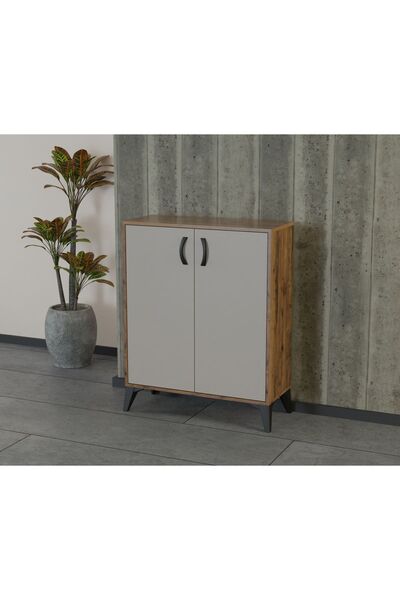 tino furniture Vera 2 Kapaklı 4 Raflı Ayakkabılık Çok Amaçlı Dolap Vizon Bej