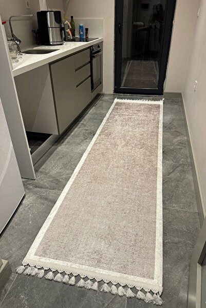 VOPTEKS Vizon Beyaz Halı Mutfak Halısı Leke Tutmaz Makinede Yıkanabilir Kaymaz Taban Halı