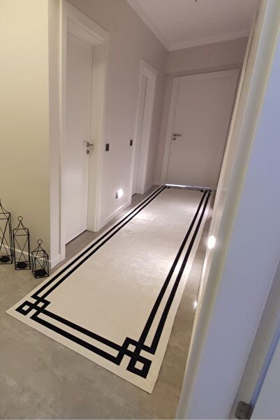 VOPTEKS Siyah Beyaz Halı Yolluk Salon Halısı Yatak Odası Halısı Makinede Yıka...