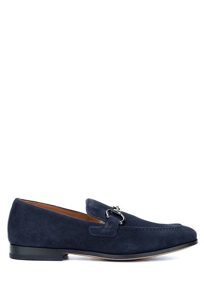 ROSSI Navy Blue Suede Genuine Leather Men's Loafer Shoes