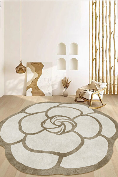 PINKIE HOME Makinede Yıkanabilir Kaymaz Taban Leke Tutmaz Yuvarlak Salon Halı...