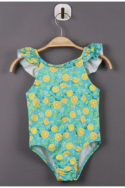 AyCaTa Girl's Swimsuit Shoulder Ruffle Lemon Print Green Sea Pool Swimsuit