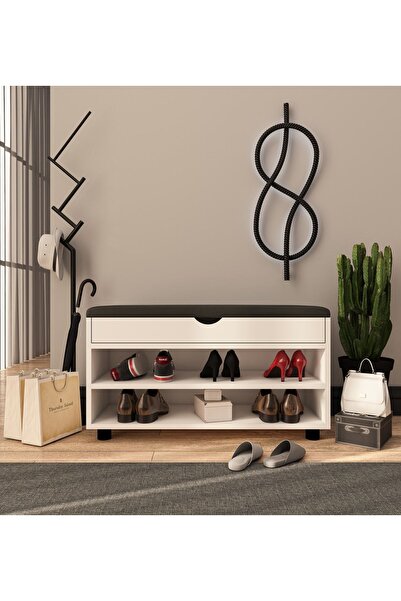 VertexMobilya Alin Beyaz Ayakkabılık Bench