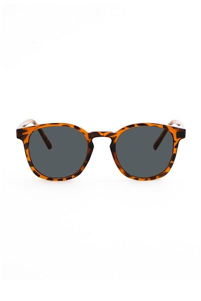Di Caprio Unisex Leopard Patterned Black Brown Square Sunglasses