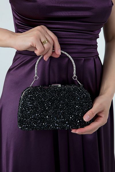 PULLIMM Geantă de rochie de seară cu detaliu de piatră cu lanț - CNT005