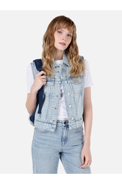 Colin's Жіночий джинсовий жилет з кишенями, синій, звичайний крій