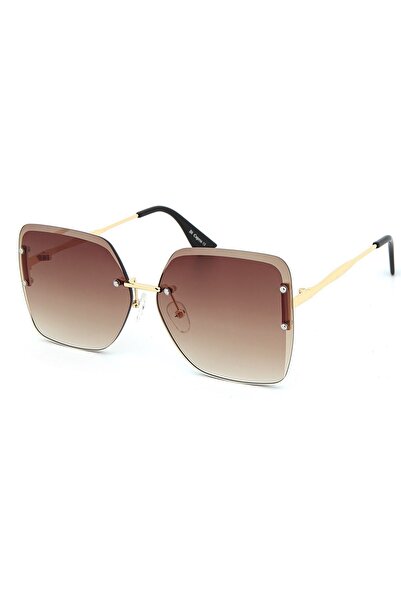 Di Caprio Brown Gold Crystal Model Cut Glass Women's Sunglasses