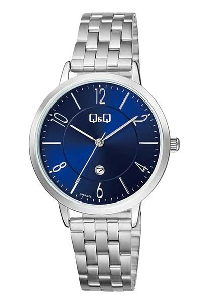 Q&Q Navy Blue Silver Steel Bracelet Women's Wristwatch with Calendar