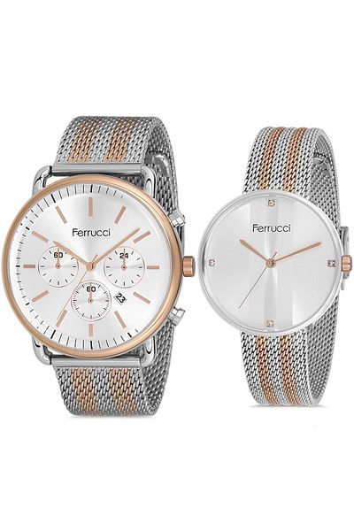 Ferrucci Silver Rose Straw Cord Lover Couple Wristwatches