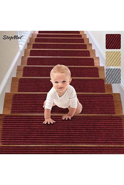 Stepmat Kare Kaymaz Tabanlı Ve Yıkanabilir Merdiven Basamak Halısı - Bordo / ...