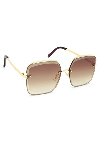 Di Caprio Brown Gold Crystal Model Square Cut Glass Vintage Women's Sunglasses