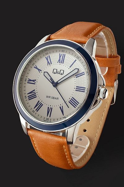 Q&Q Men's Wristwatch with Tan Leather Band