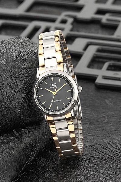 Q&Q Women's Black Yellow Thin Elegant Model Wristwatch