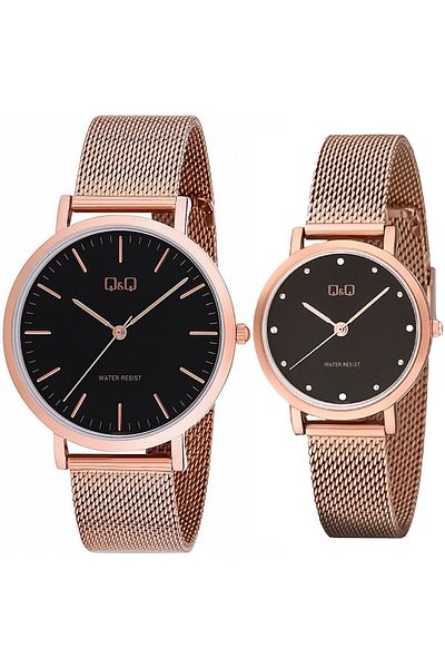 Q&Q Lover Couple Wristwatches with Wicker Strap