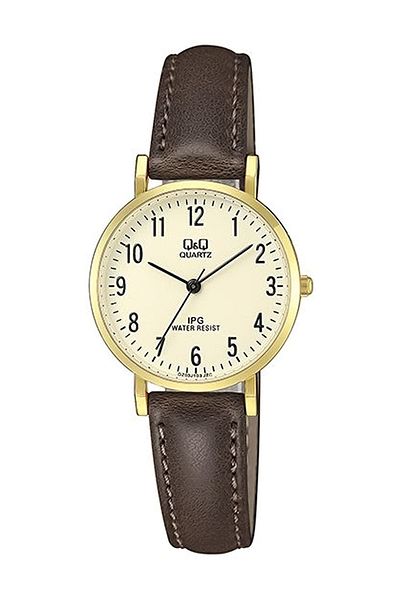 Q&Q Women's Wristwatch with Gold Numeral Leather Strap
