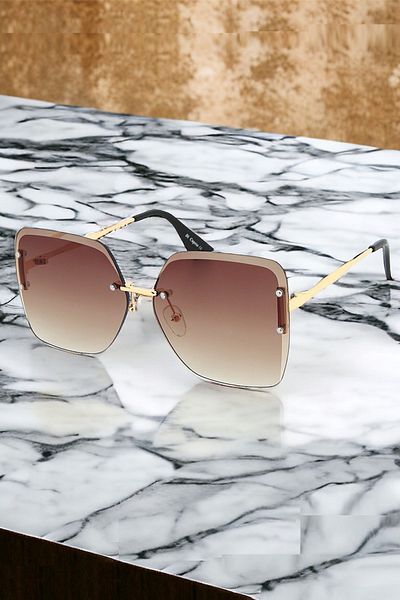 Di Caprio Brown Gold Crystal Model Cut Glass Women's Sunglasses