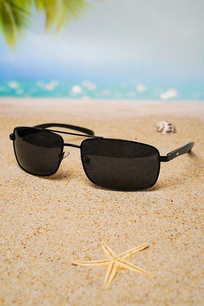 Di Caprio Men's Thin Quadrilateral Model Black Polarized Glass Sunglasses Dc2025Black