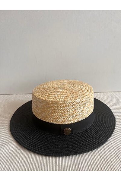 CosmoOutlet Μαύρο φυσικό ψάθινο καπέλο γόνδολα παραλίας - Ρυθμιζόμενο εσωτερικά