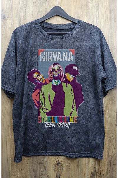 Fuddy Moda Tricou supradimensionat unisex Nirvana Smells Like - Tricou Rock-Metal Vintage