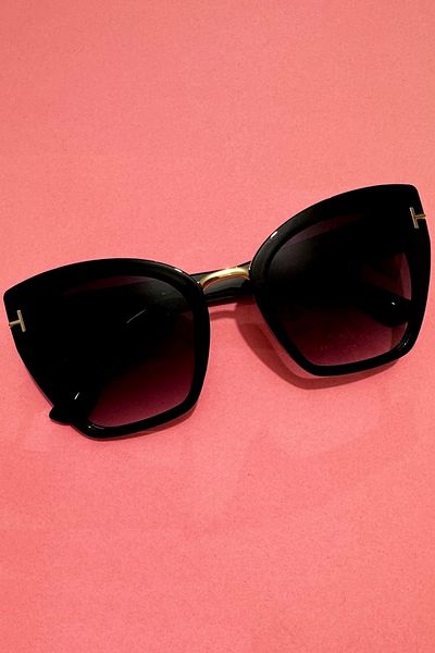 Di Caprio Black Gold Gradient Bold Cat Eye Women's Sunglasses