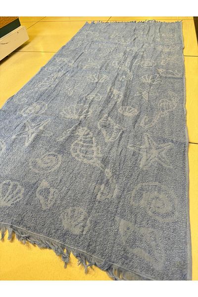 ŞENER HOME Πετσέτα θαλάσσης 70x150 με μπλε κρόσσια