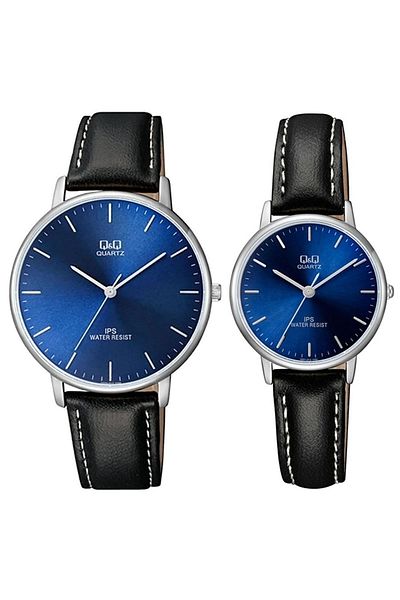 Q&Q Lover Couple Wristwatches with Leather Strap