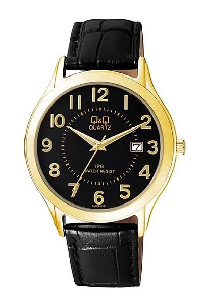 Q&Q Black Gold Numeral Calendar Men's Wristwatch
