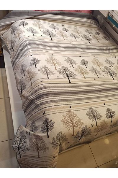 ŞENER HOME Tree of Life Pattern Printed 150x240 Cm.Single Person Single Pique - Gray