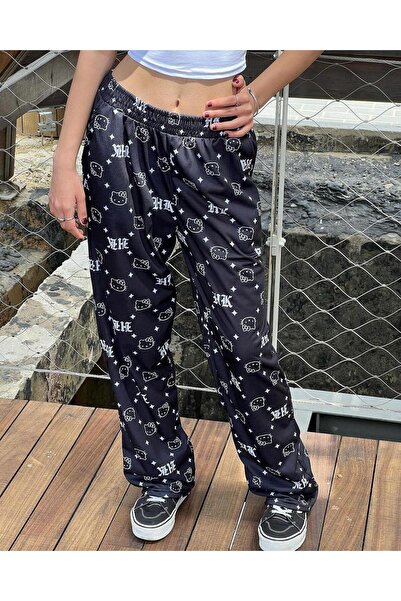 Touz Moda Siyah Hello Kitty Detaylı Bol Eşofman Altı