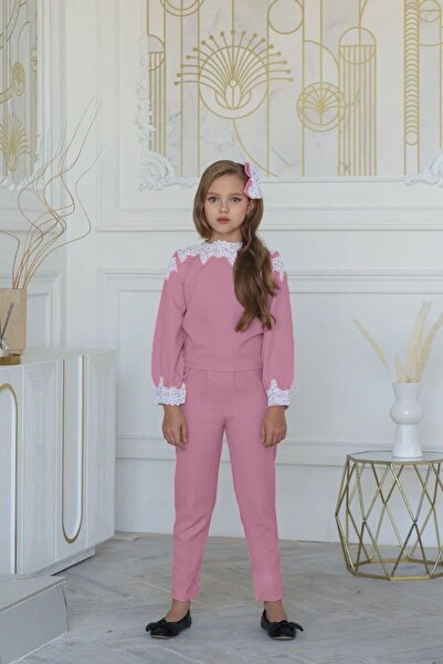 Kids Dantel Detaylı Kız Çocuk Takım