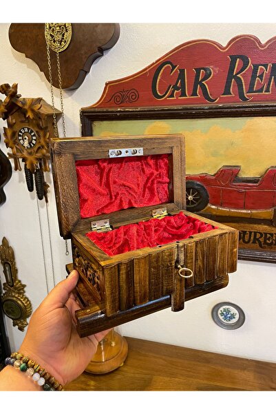 ANTİKA AYAL Ahşap bilmeceli gizli anahtar sandığı