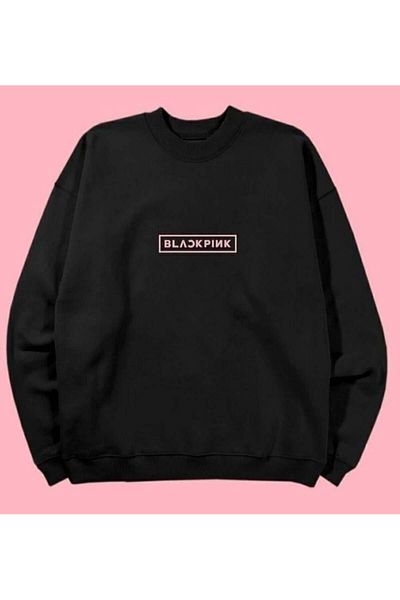 Touz Moda Unisex Oversize Μαύρο Φούτερ με λαιμόκοψη - Μαύρο Ροζ