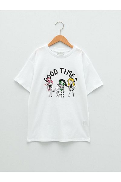LC Waikiki Tricou din bumbac cu mânecă scurtă cu imprimeu pentru copii LCW pentru fete