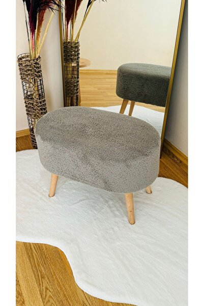 Bounteous Oval Model Ahşap Ayaklı Teddy Kumaş Dekoratif Puf Bench
