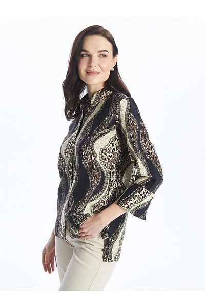 LC Waikiki Dámská košile s dlouhým rukávem Lcw Grace Poplin Print